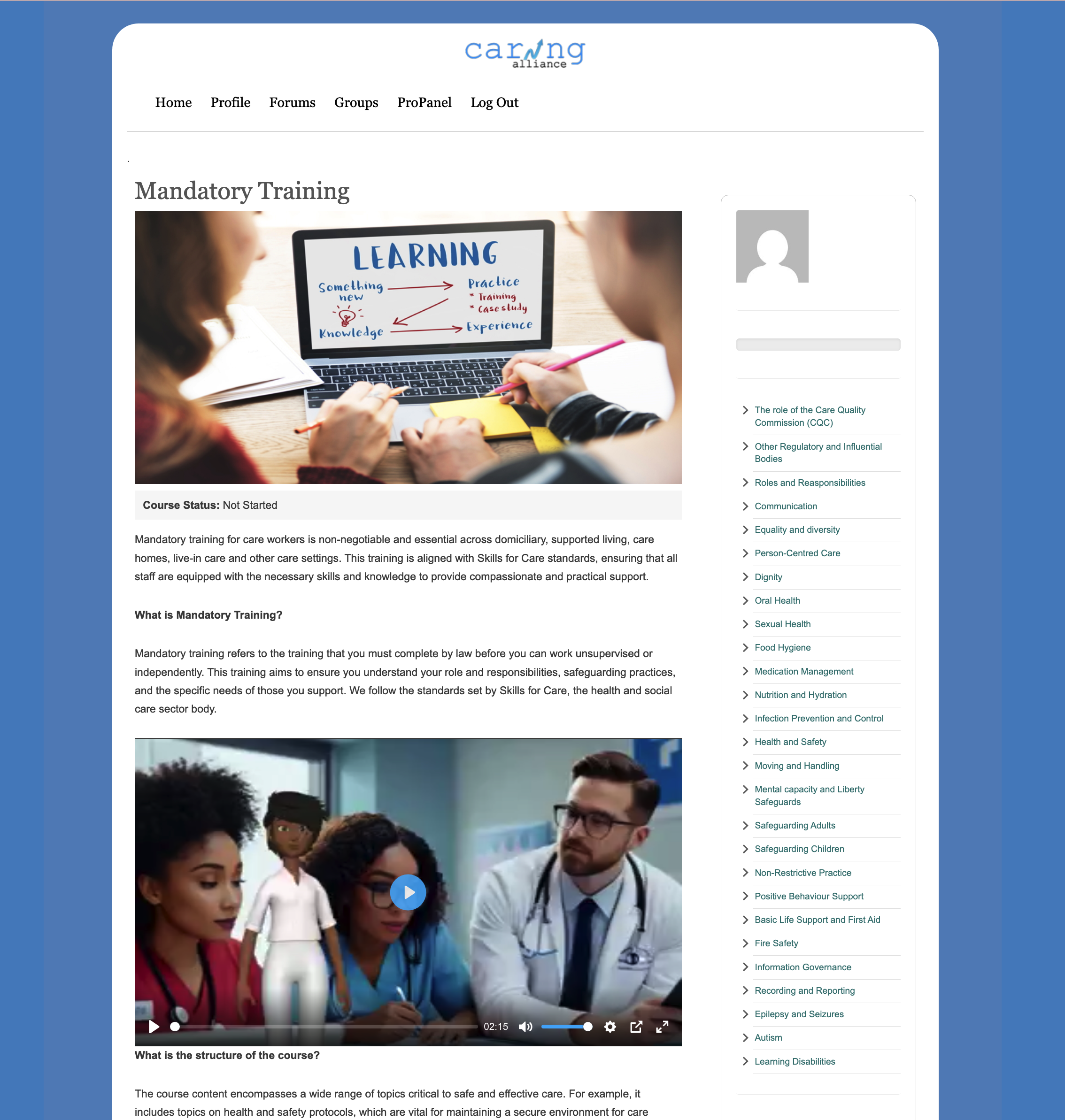 Care Workers Mandatory Training Topics